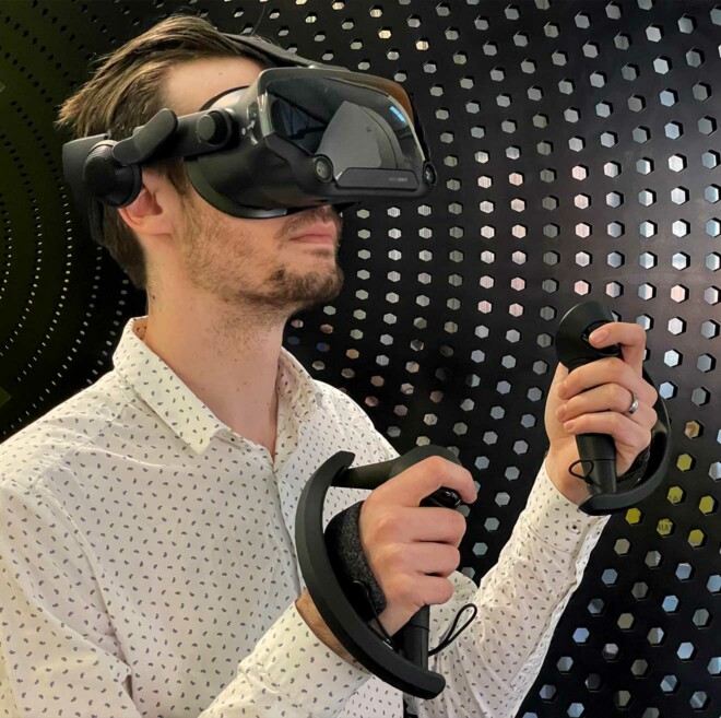 Designer utilising new VR headset.