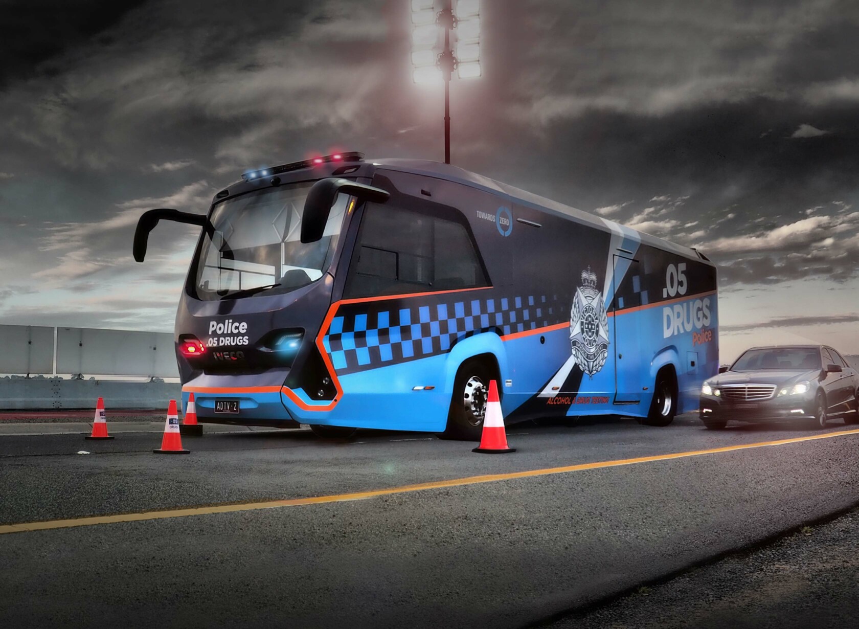 Victoria Police ADT3 bus set up on the side of a highway