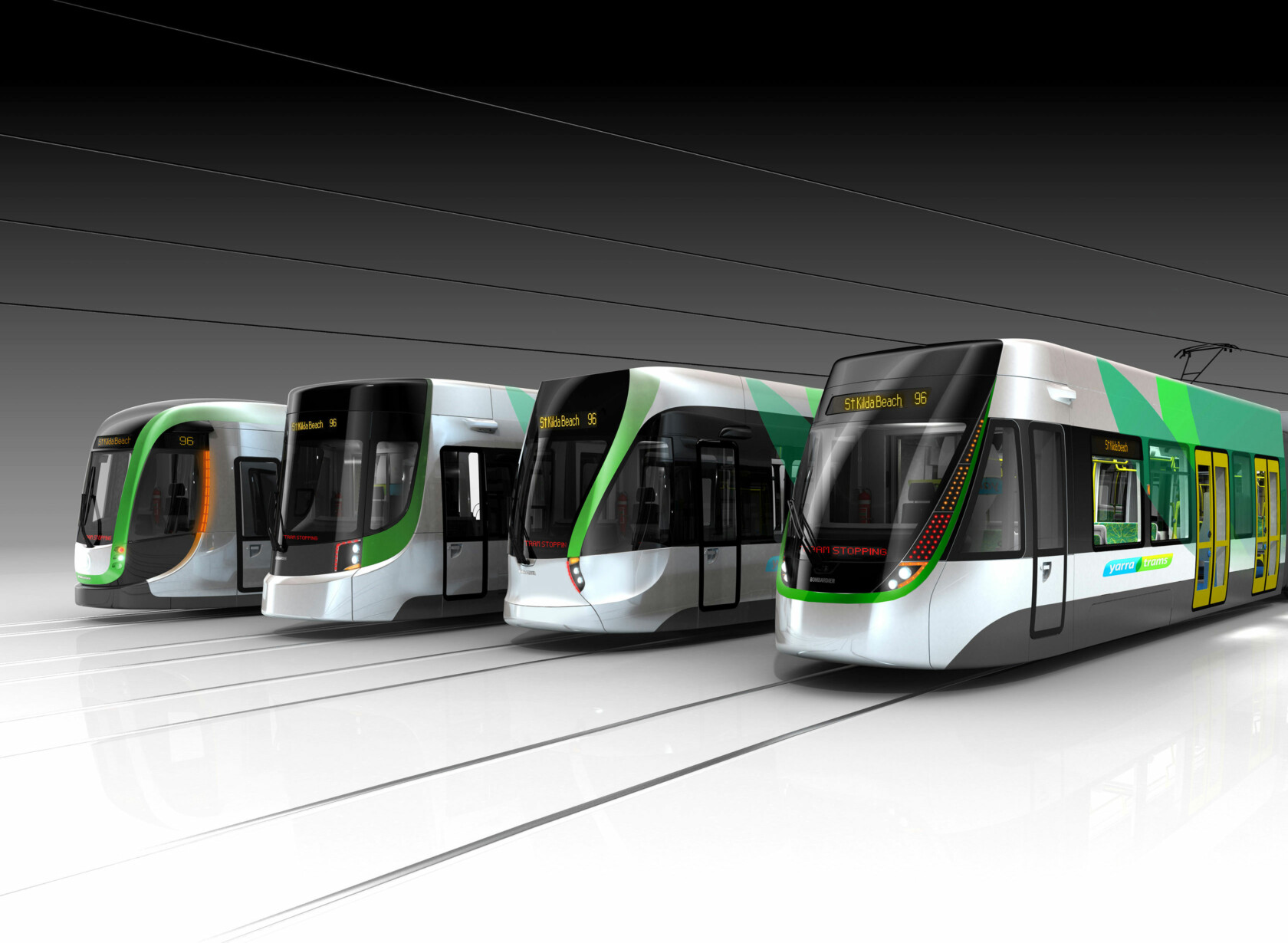 Progression of concept Tram exterior designs from the first to the final iteration