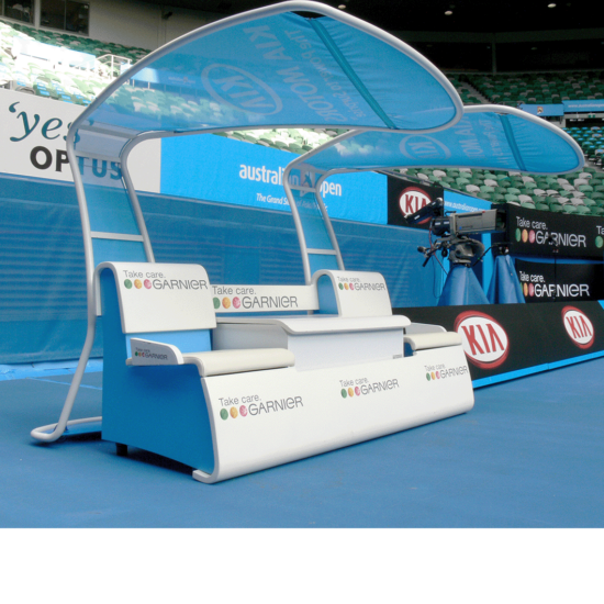Tennis court players seating Australian Open